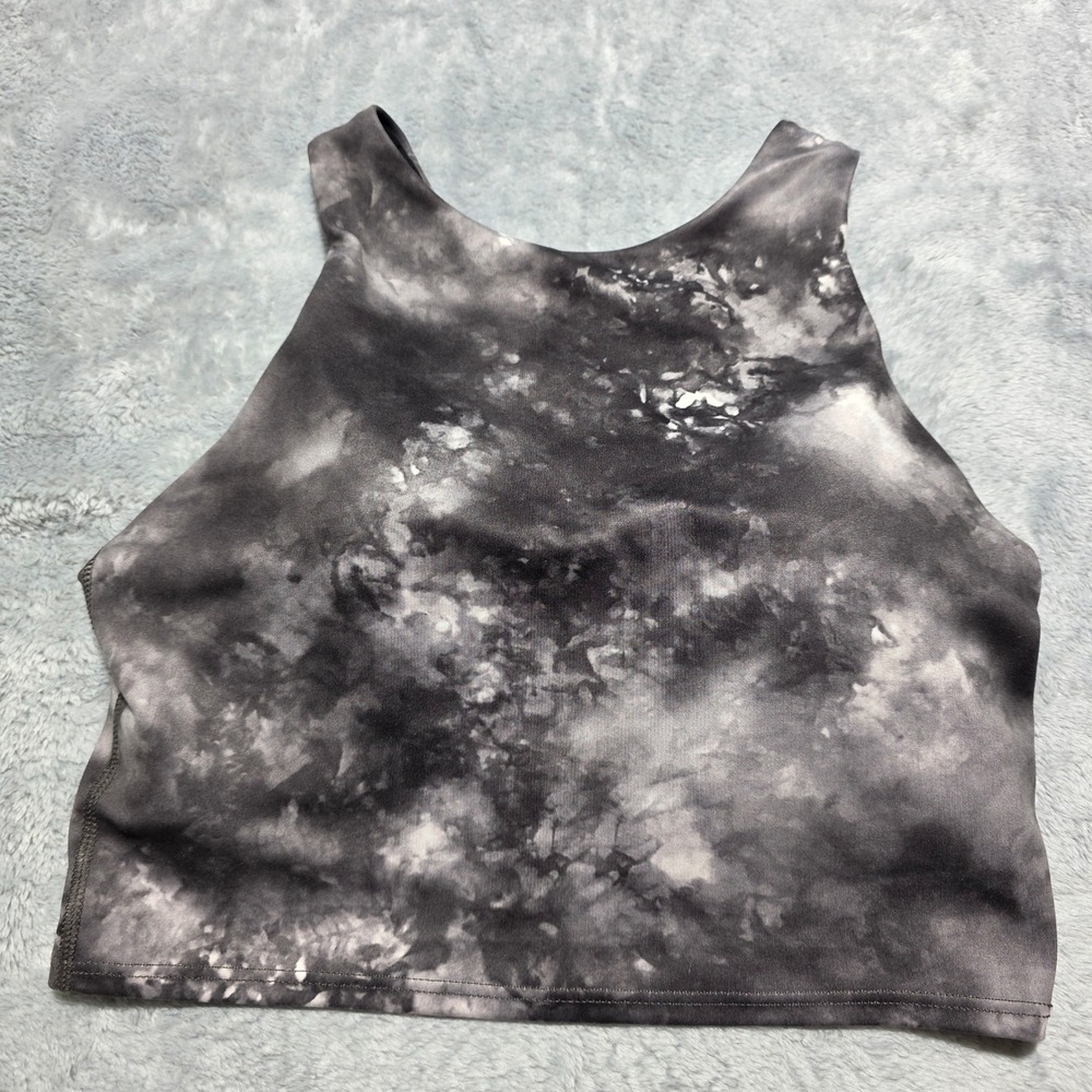 Athleta‎ Women XS Black Grey Tie Dye High Neck Racerback Athletic Crop Top Tank